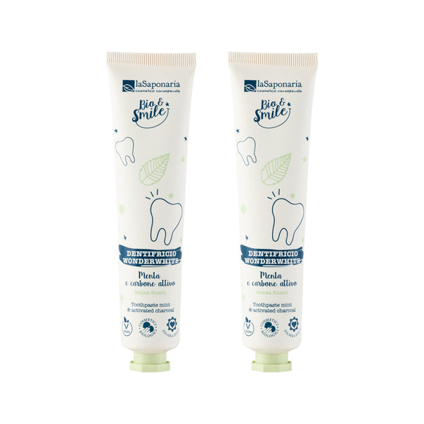 laSaponaria Set 2x bieliaca zubná pasta WonderWhite - mäta a aktívne uhlie <tc>BIO</tc> (2 x 75 ml)