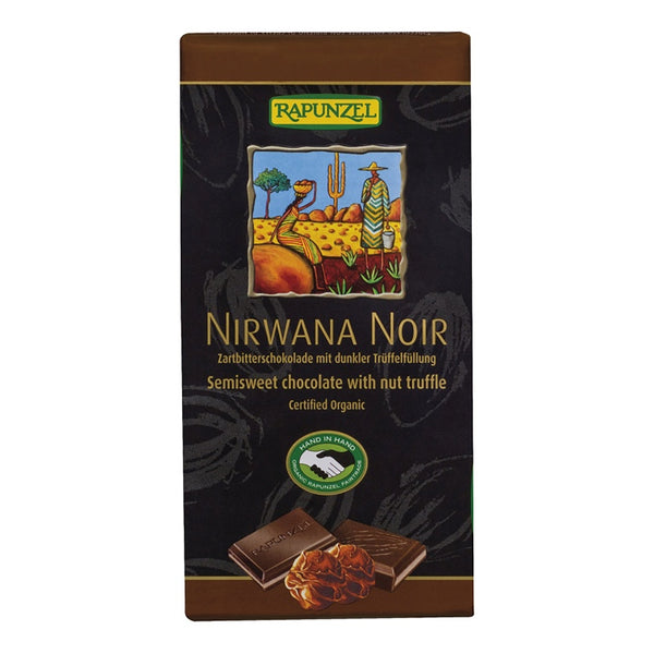 Rapunzel Tmavá čokoláda Nirwana Vegan Noir s nugátem BIO (100 g)