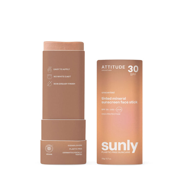 Attitude Tónující opalovací krém v tyčince SPF 30 bez vůně - tvář a rty (20 g)