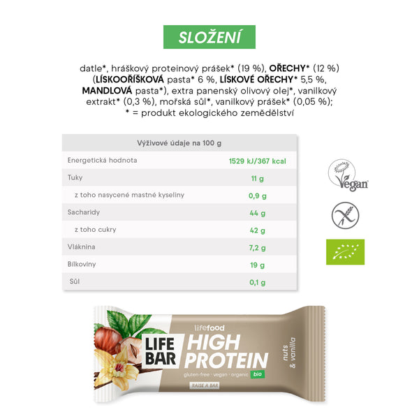 630292 Tyčinka Lifebar proteinová s ořechy a vanilkou 40 g BIO LIFEFOOD-2