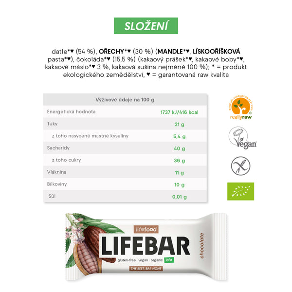 630296 Tyčinka Lifebar čokoládová RAW 40 g BIO LIFEFOOD-2