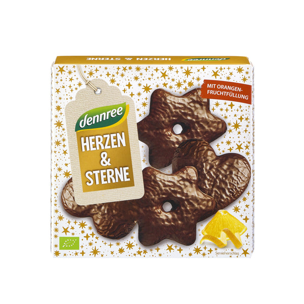 630411 Srdíčka a hvězdičky s pomerančovou náplní 250 g BIO DENNREE-1