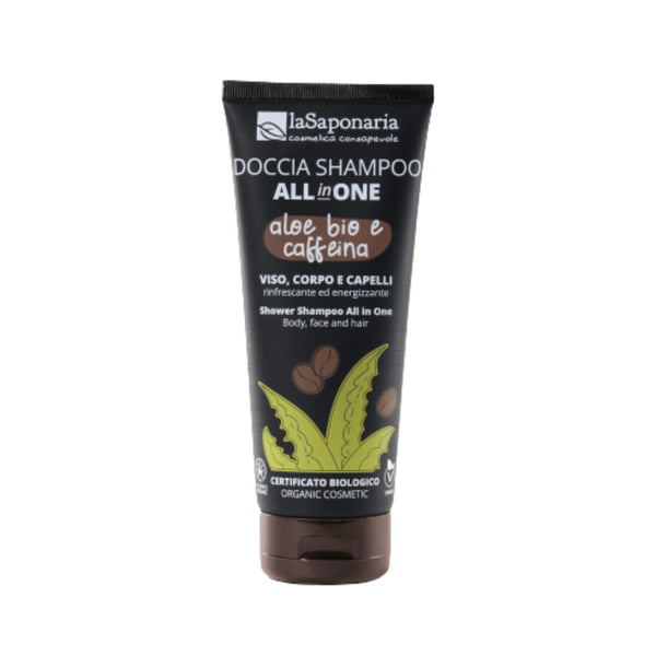 laSaponaria Pánský sprchový gel a šampon 3v1 s aloe vera a kofeinem BIO (200 ml)