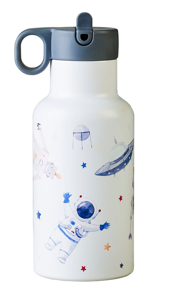 Bioloco Dětská nerezová termolahev s brčkem (350 ml) - Roboti a astronauti