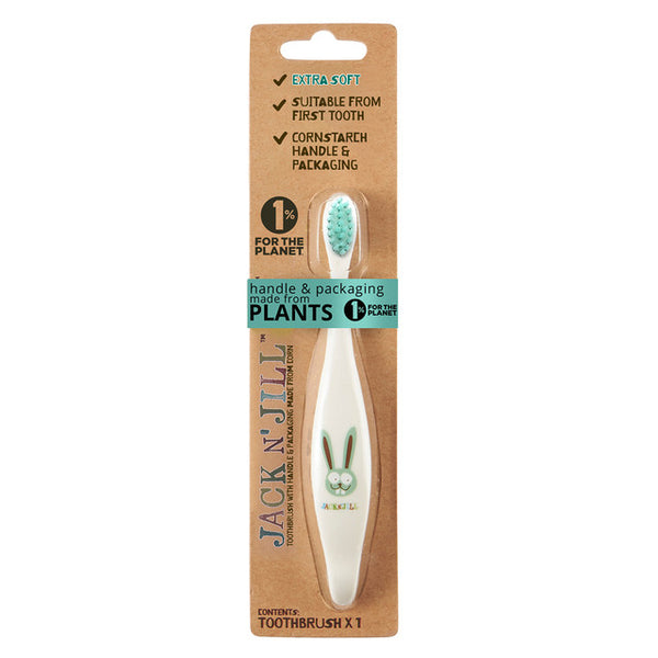 Akčná sada Jack n' Jill Detská zubná pasta - jahoda (50 g) + detská zubná kefka Bunny