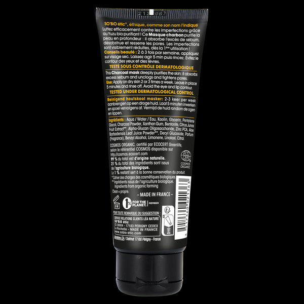 SO’BiO étic Maska pleťová čisticí s aktivním uhlím - Clean Yuzu BIO (75 ml)