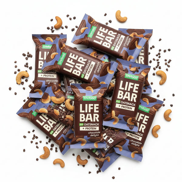 Lifefood Zvýhodněná sada 13 + 2 tyčinky zdarma - Lifebar Oat Snack Protein Chocolate Delight BIO (15 x 40 g)