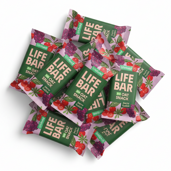 Lifefood Zvýhodněná sada 13 + 2 tyčinky zdarma - Lifebar Oat Snack Berry Fusion BIO (15 x 40 g)