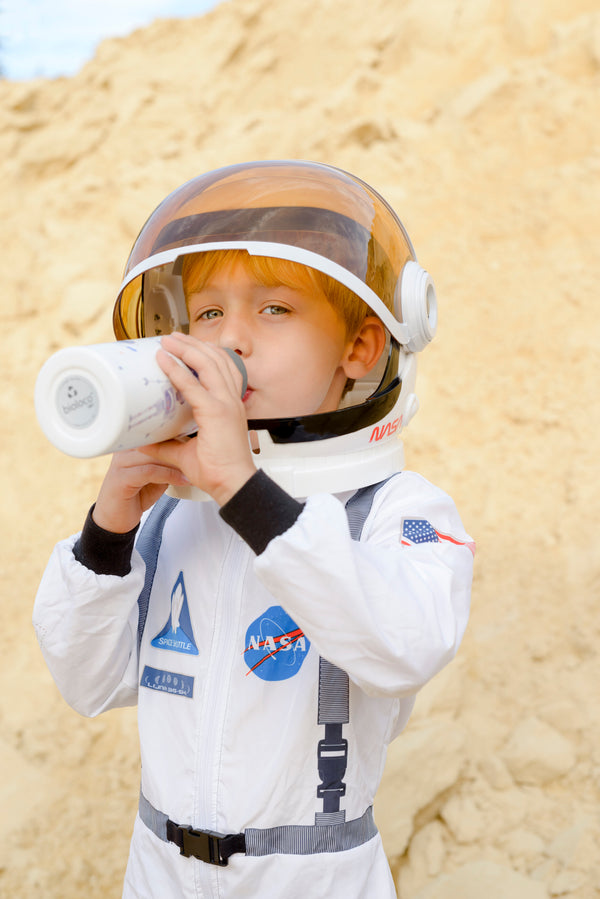 Bioloco Dětská nerezová termolahev s brčkem (350 ml) - Roboti a astronauti