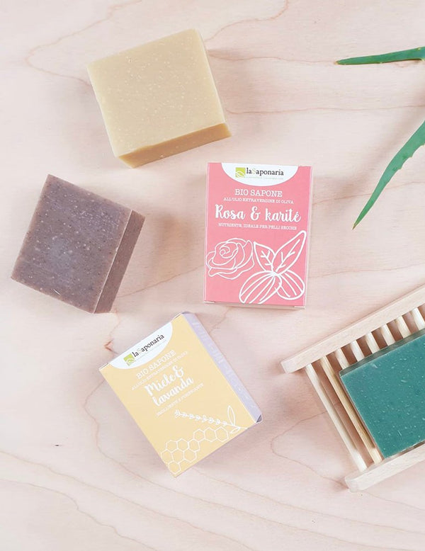 Tuhé olivové mydlo laSaponaria <tc>BIO</tc> - Ružový olej a bambucké maslo (100 g)