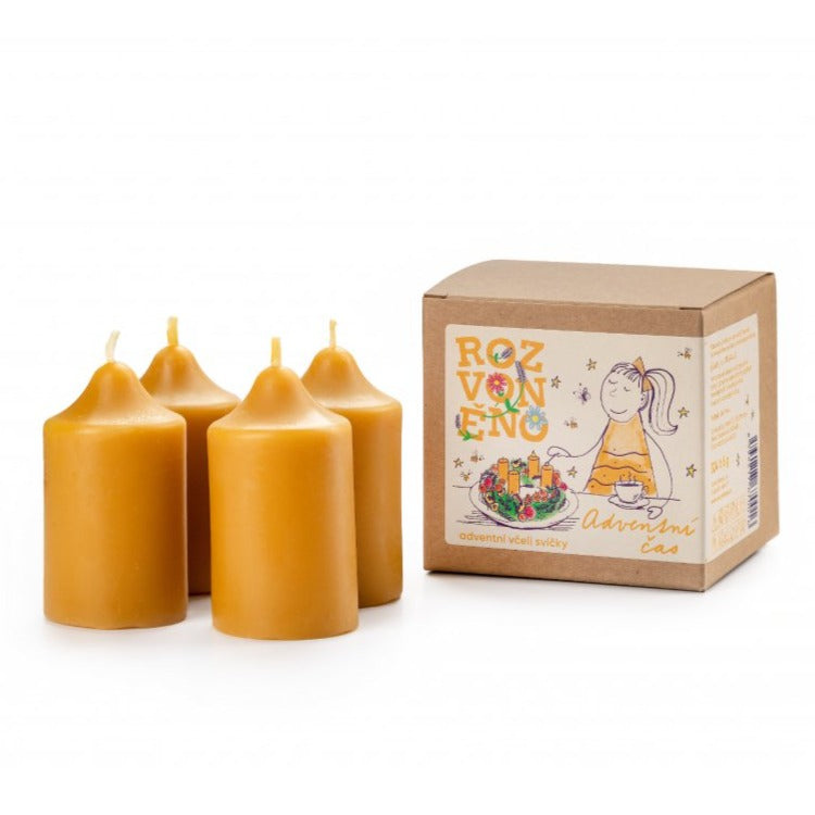 Sada adventných sviečok z včelieho vosku - adventný čas (4 ks)