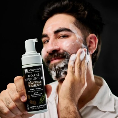 laSaponaria Pánská čisticí pěna 2v1 na tvář a vousy s kys. hyaluronovou a kofeinem BIO (150 ml)