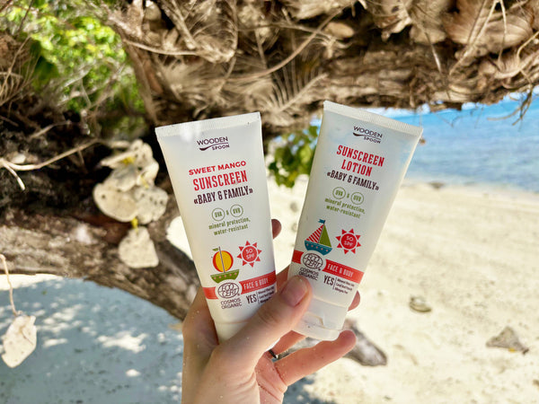 Wooden Spoon Opalovací tělové mléko Mango Baby & Family SPF 50 BIO