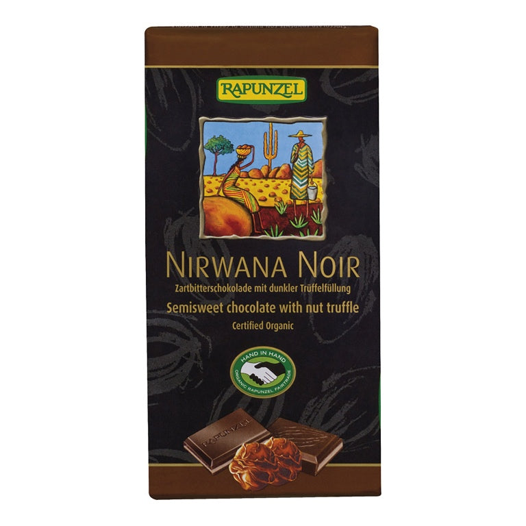 Rapunzel Tmavá čokoláda Nirwana Vegan Noir s nugátem BIO (100 g)