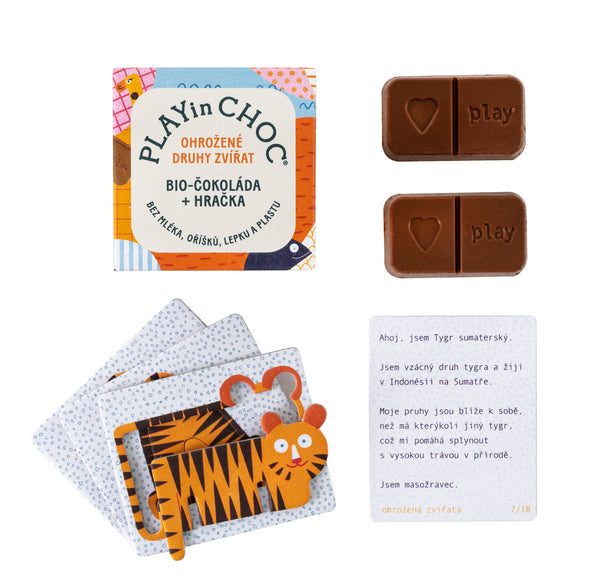 PLAYinCHOC Čokoláda Ohrožené druhy zvířat BIO (20 g)