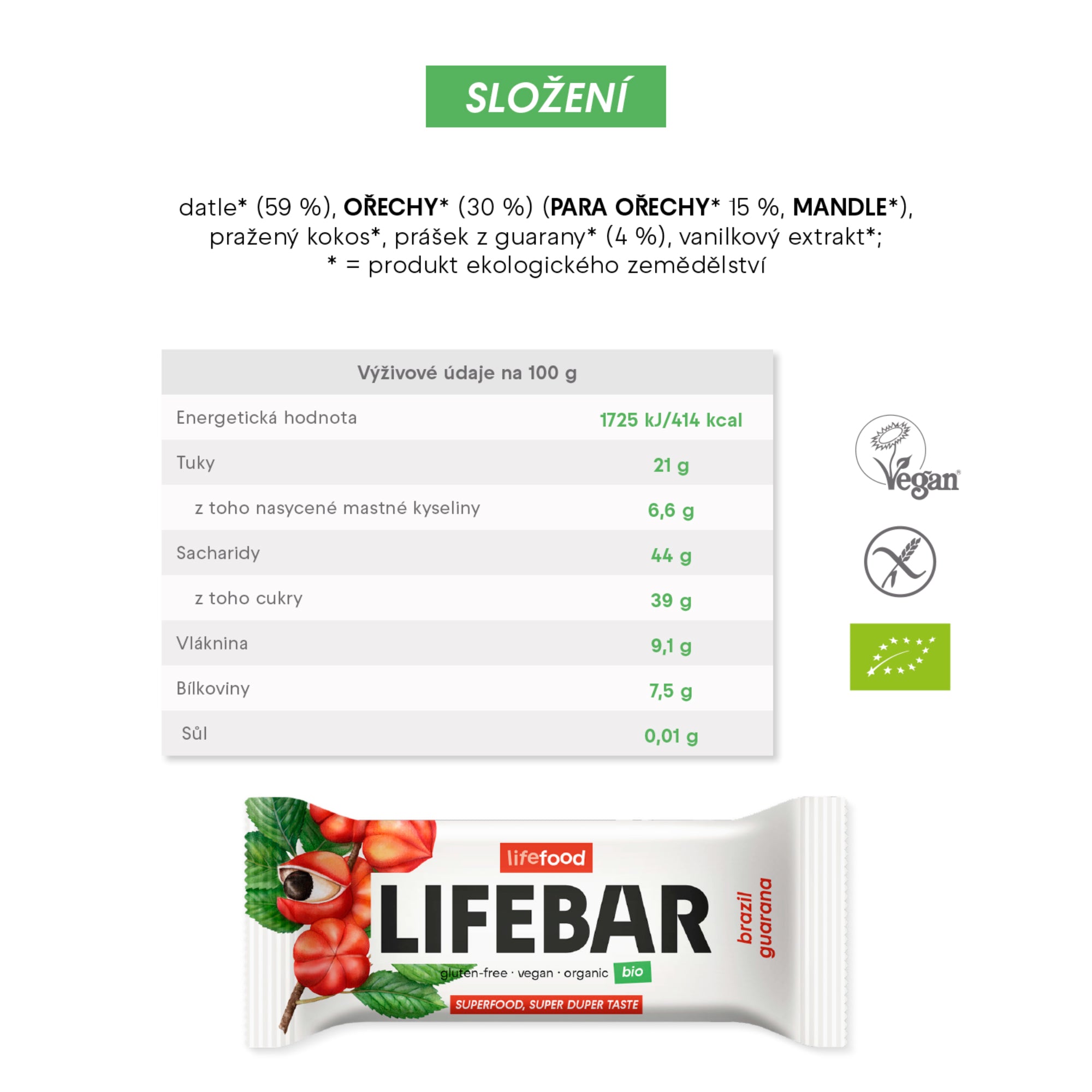 630288 Tyčinka Lifebar s para ořechy a guaranou 40 g BIO   LIFEFOOD-2