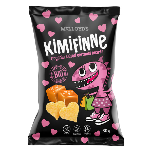 640076 Křupky Kimifinne srdíčka se slaným karamelem 30 g BIO MCLLOYD´S-1