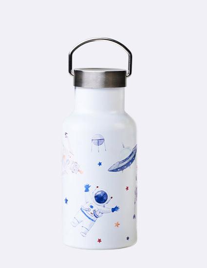 Bioloco Dětská nerezová termolahev s brčkem (350 ml) - Roboti a astronauti