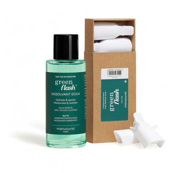 Manucurist Set DUO Green Flash LED odstraňovač gél laku + klipy (100 ml)