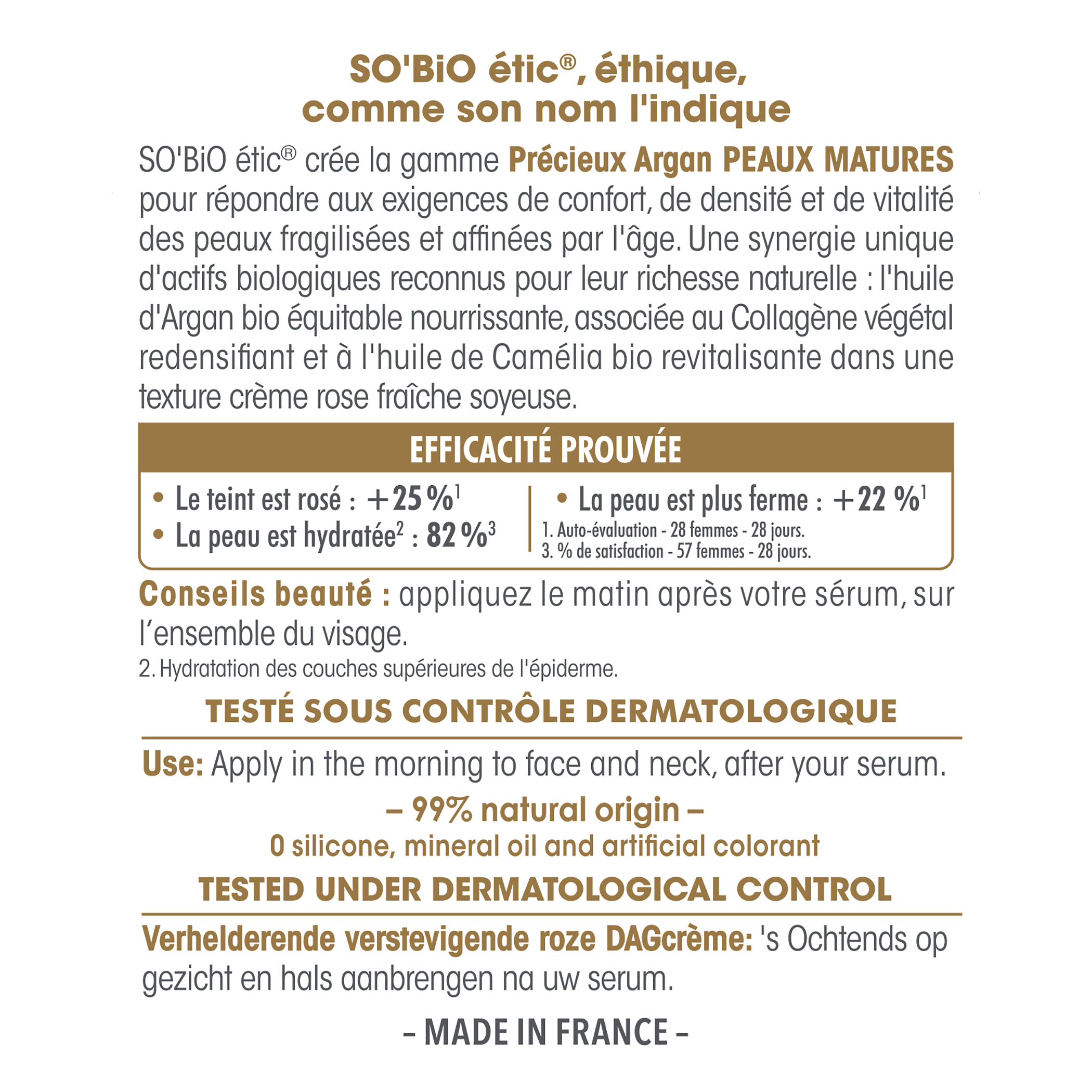 SO’BiO étic Anti-age Precieux Argan Krém růžový denní pro zpevnění GOLD BIO (50 ml)