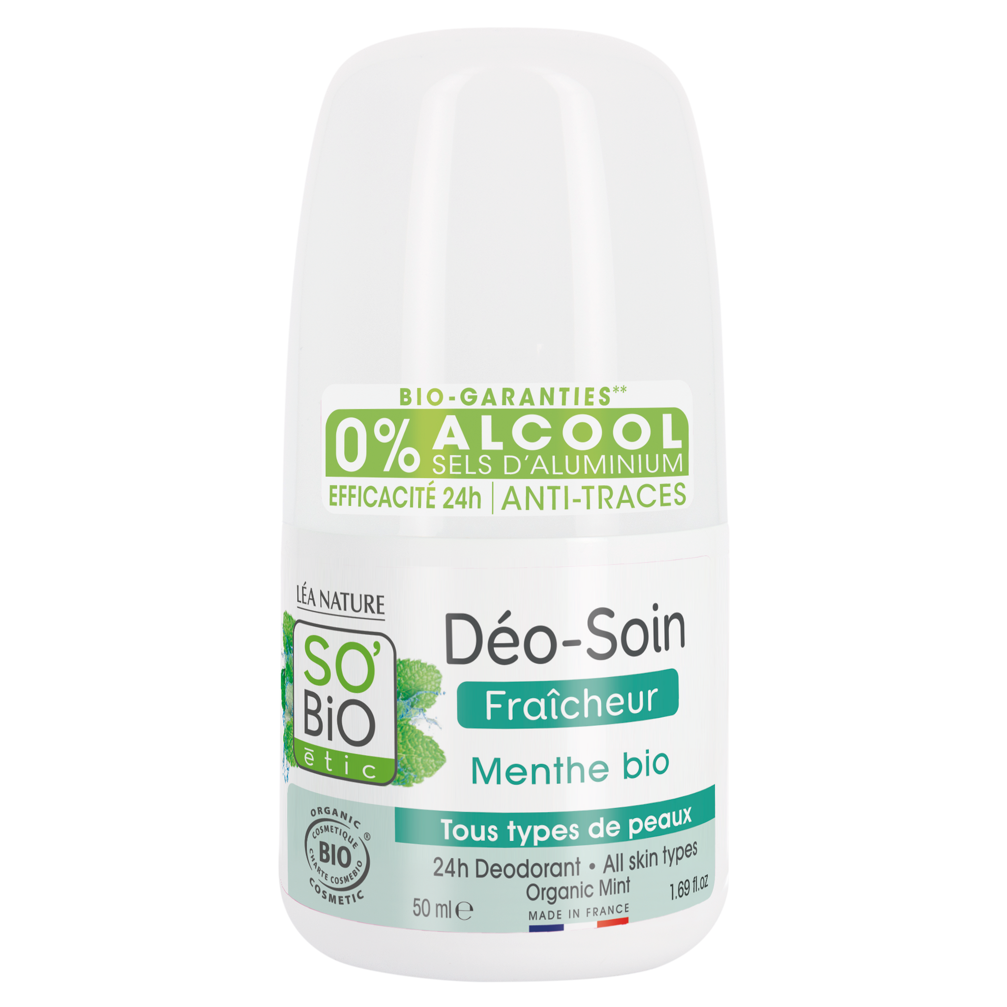 SO’BiO étic Deodorant roll-on 24h osvěžující s mátou BIO (50 ml)