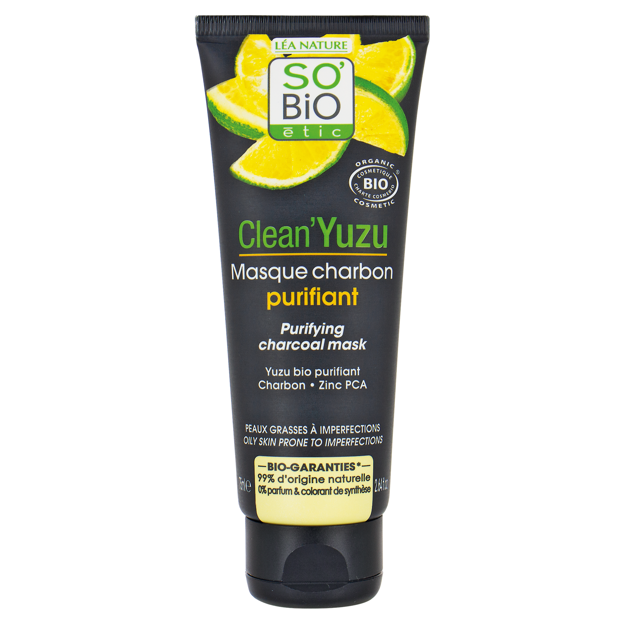 SO’BiO étic Maska pleťová čisticí s aktivním uhlím - Clean Yuzu BIO (75 ml)