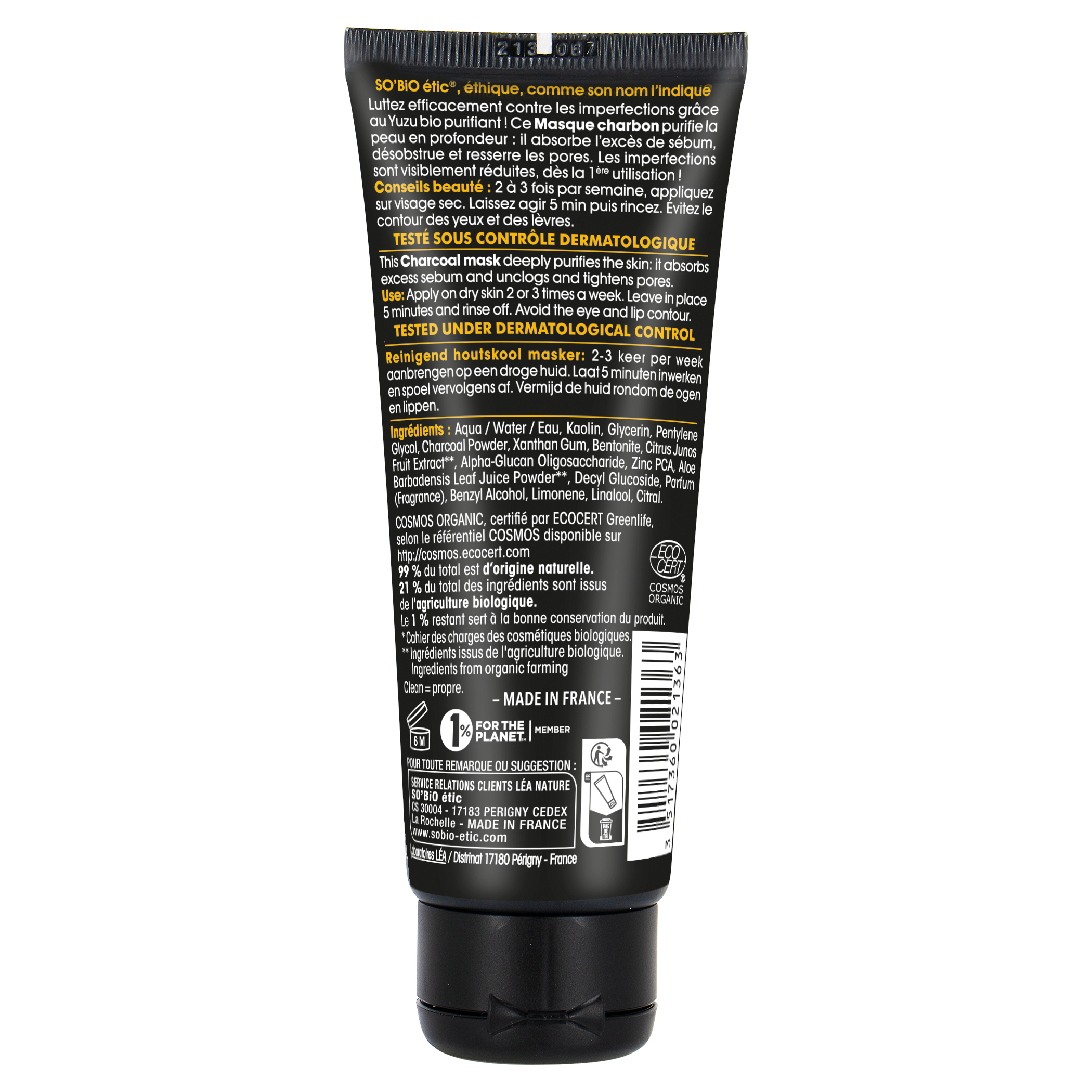 SO’BiO étic Maska pleťová čisticí s aktivním uhlím - Clean Yuzu BIO (75 ml)