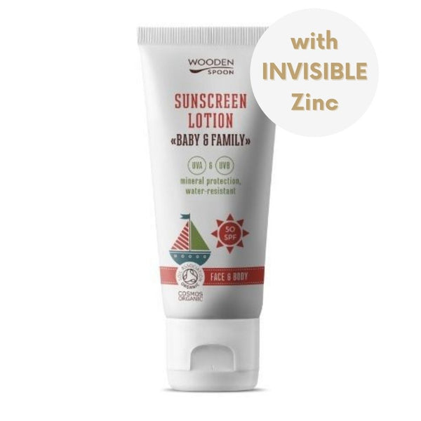 Drevená lyžička Telové mlieko na opaľovanie v tube Baby & Family SPF 50 <tc>BIO</tc>