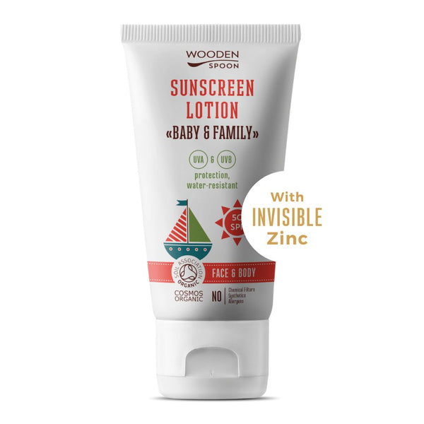 Drevená lyžička Telové mlieko na opaľovanie v tube Baby & Family SPF 50 <tc>BIO</tc>