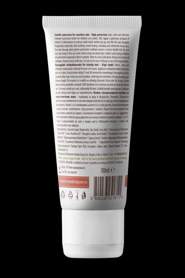 Wooden Spoon Opalovací tělové mléko Mango Baby & Family SPF 50 BIO