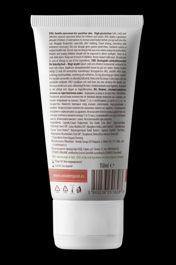 Wooden Spoon Opalovací tělové mléko Mango Baby & Family SPF 50 BIO