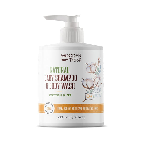 Drevená lyžica Detský sprchový gél a šampón 2v1 Cotton Kiss <tc>BIO</tc> (300 ml)